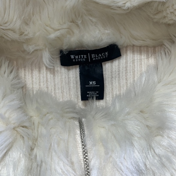 White House Black Market Ivory Belted Faux Fur Wool Sweater Jacket Full Zip XS - Picture 3 of 9